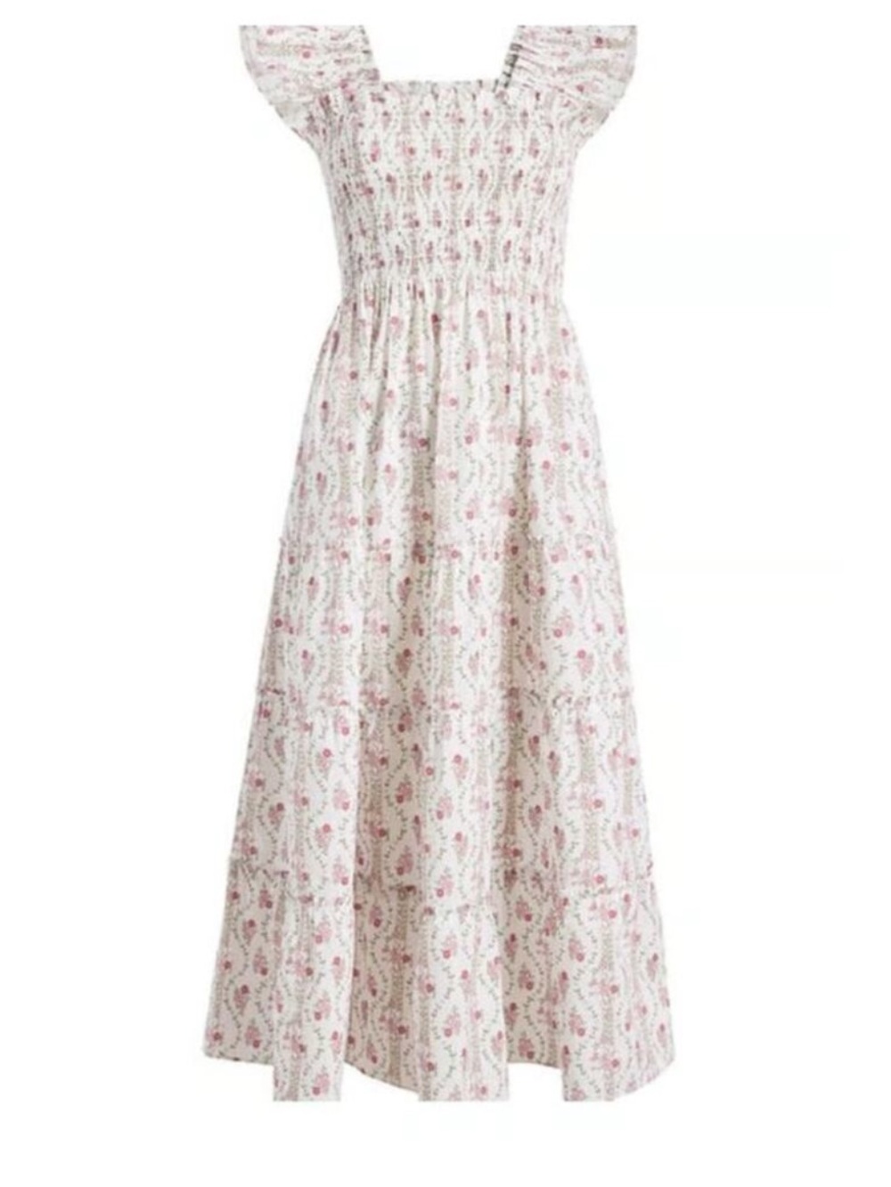 Hill House Pink and White Floral Midi Dress